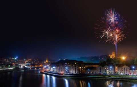 2018 Fireworks Spectacular, over the River Lune and St George's Quay, Lancaster. Photographer Credit Robin Zahler